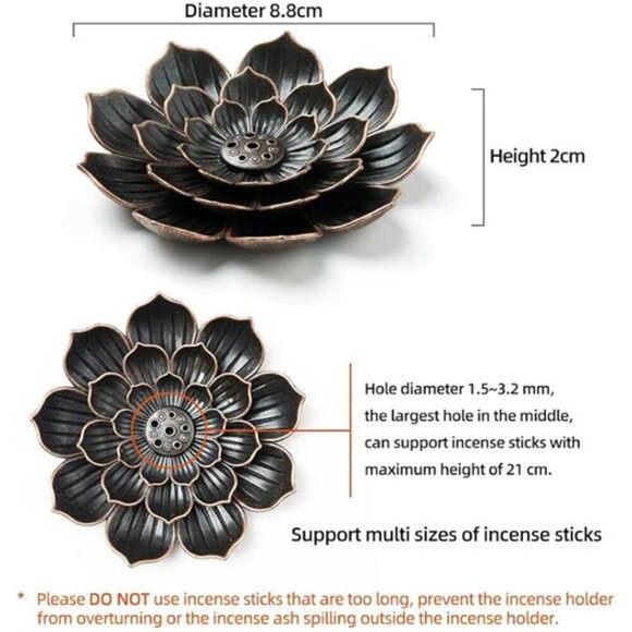 Brass Lotus Incense Burner Stick Holder with Ash Catcher for Home Yoga Meditatio - Picture 3 of 7